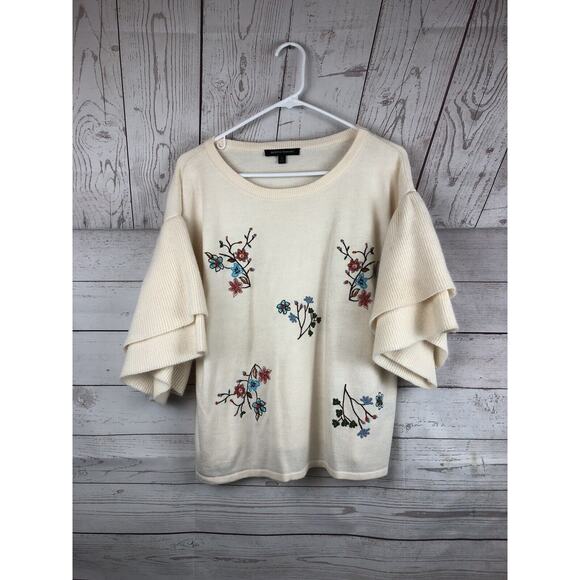 Jealous Tomato Sweater Womens Small cream embroidered floral Boho‎ Oversized - Picture 1 of 4